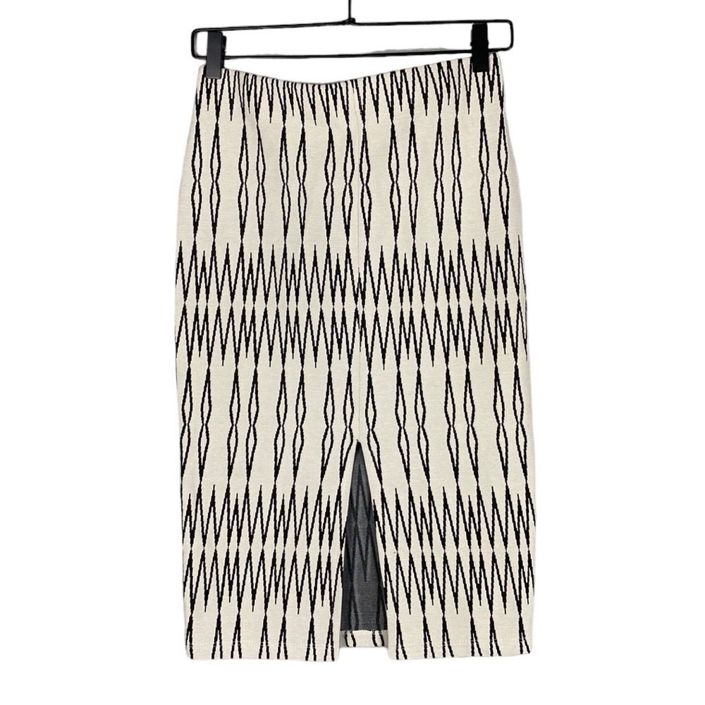 Zara Cream and Black Midi Pencil Skirt with Slit